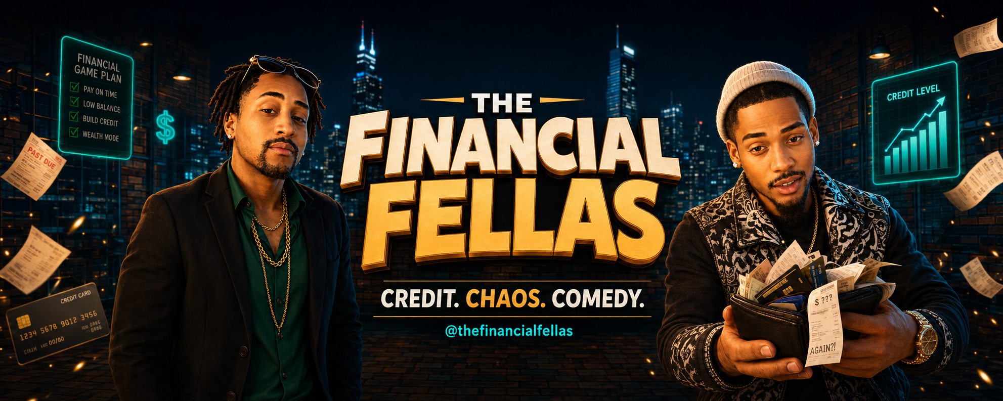 The Financial Fellas, JD the Credit Strategist and JR the Shortcut King, in a Chicago-inspired financial studio